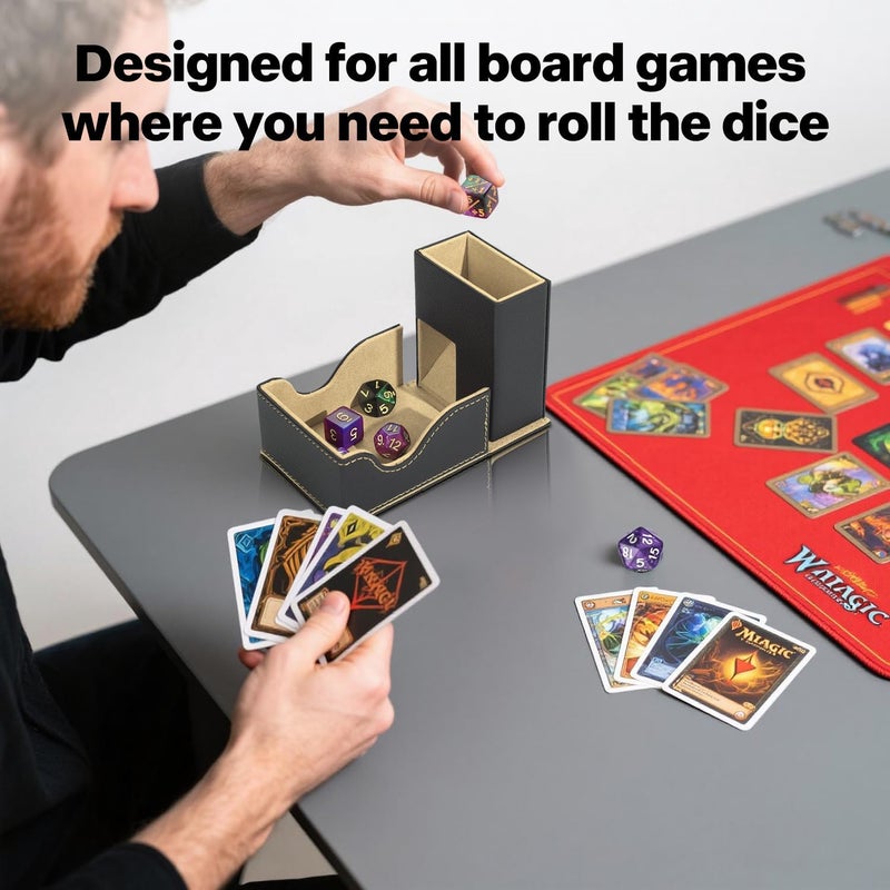 Stepane Dice Roller Tower, Premium DND Magnetic Dice Tray, Foldable PU Leather Dice Tower RPG Gifts for Dungeons and Dragons MTG Dm & Player Black/Brown - Image 5